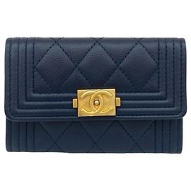 Chanel Boy Chanel Caviar Skin Card Case Navy blue