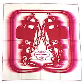 Lenço de seda rosa e branco Hermès Rosa Branco