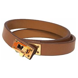 Pulseira Charm Mini Kelly Double Tour Hermès Rosa Camelo