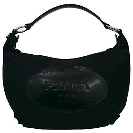 Bolsa Tote de Nylon e Couro Preto Prada Preto