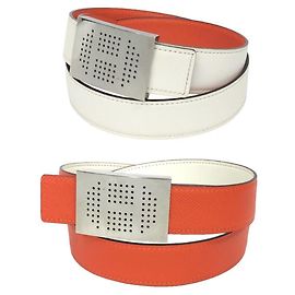 Herren Wende-Gürtel von Hermès Weiß Orange