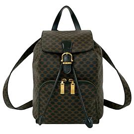Céline CELINE Vintage Macadam Blazon Muster Leder Rucksack Braun Schwarz