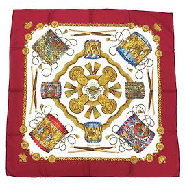 Sciarpa Hermès Carré 90 Les Tambours Bianco Rosso