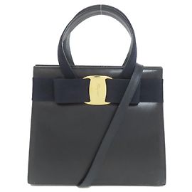 Bolsa 2 em 1 Vara Ribbon da Salvatore Ferragamo Preto Azul marinho