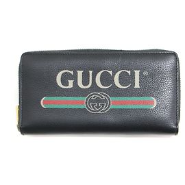 Gucci Black Leather Long Wallet Black