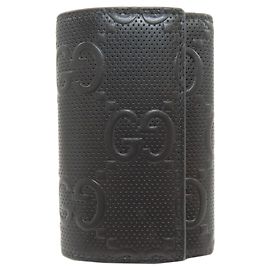 Gucci GG Embossed Leather Key Case Black