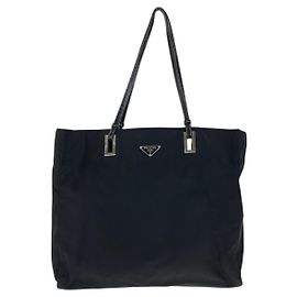 Prada Nylon Leather Tessuto Tote Bag Black