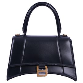 Sac à main Balenciaga Hourglass en cuir noir Noir