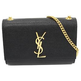 Yves Saint Laurent Bolsa de Ombro 2 em 1 em Couro de Bezerro Texturizado Saint Laurent KATE Preto