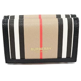 Burberry Icon Stripe PVC Canvas Trifold Wallet Black Beige Cream