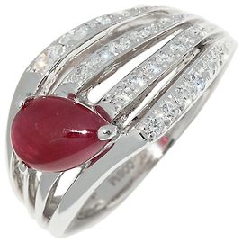 Autre Marque Anello in Rubino e Diamante Pt900 Rosso