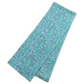 Hermès Hermes Geometric Pattern Silk Stole Purple Turquoise