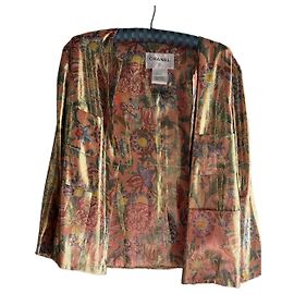 Giacca floreale dorata Chanel Rosa Multicolore D'oro