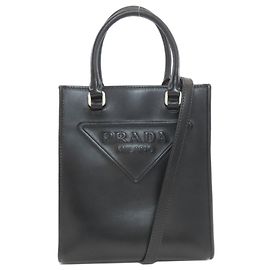 Prada 1BA333 Embossed Logo 2-Way Handbag Black