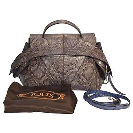 Borsa a tracolla grande in pelle di serpente blu e nera TOD'S Wave con manico superiore. Blu