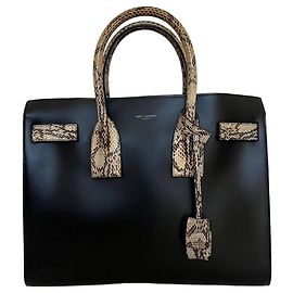 Saint Laurent sac de jour en cuir noir et python rock Noir