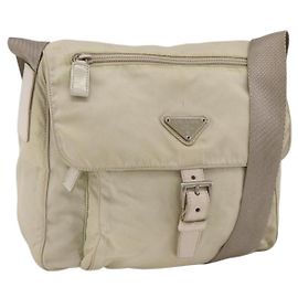 PRADA Shoulder Bag Nylon Beige Silver Auth bs33739 Silvery Beige