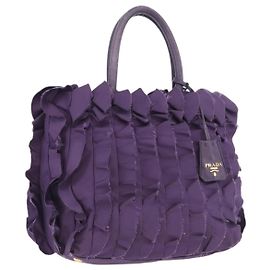 PRADA Bolsa de mão em nylon couro roxa dourada Auth 173998 Dourado Roxo