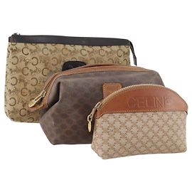 Céline Pochette Celine Macadam en toile C Macadam PVC 3 pièces Beige Marron Auth fm5234 Marron Beige