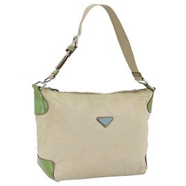 Sac à épaule PRADA en nylon beige vert argent authentique 173997 Argenté Beige Vert