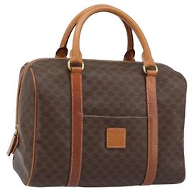 Céline Bolsa Boston em lona Macadam CELINE em couro PVC marrom e dourado Auth ki6547 Marrom Dourado