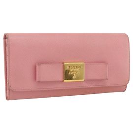 PRADA Portefeuille Long en cuir Safiano Rose Or Auth bs33779 Rose Doré