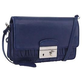 Prada Bolsa de Ombro de Couro Azul Prata Auth bs33613 Prata Azul