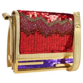 FENDI Sequin Shoulder Bag Leather Multicolor Gold Auth 171457SV Multiple colors Golden