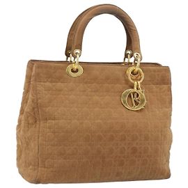 Christian Dior Borsa Lady Dior Canage in nylon marrone e oro Auth bs33840 Marrone D'oro