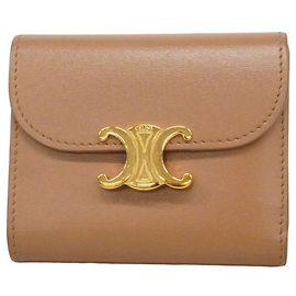 Céline Celine Triomphe Leather Wallet in Brown Brown