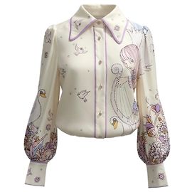Camicia Blouson Celestiale con Stampa Zodiacale Multi Vergine Avorio Zimmermann Beige