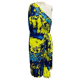 Robe de cocktail plissée à une épaule MSGM bleue / vert néon Bleu