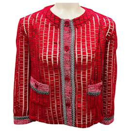 Etro Red Button Front Open Weave Jacket Red