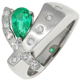 Autre Marque Pt900 Smaragd-Diamantring Grün