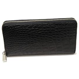 Autre Marque Matte Crocodile Long Zip Wallet with Coin Pocket Black Dark red