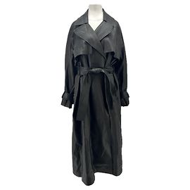Massimo Dutti Schwarzer Leder-Trench Schwarz