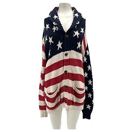 Polo Ralph Lauren Cardigan bandeira dos EUA em algodão e linho Azul