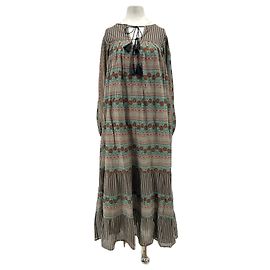 Antik Batik Robe longue imprimée en coton Vert