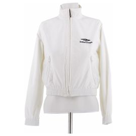 Balenciaga Chaqueta blanca con cremallera de algodón Blanco