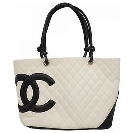 Chanel Cambon Lammleder Tote Bag Schwarz Weiß