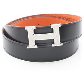 Cinturón H Guilloché Constance de Hermès Negro Naranja