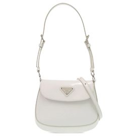 Sac Cleo mini en cuir brossé blanc Prada Blanc