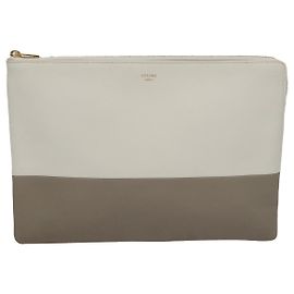 Céline Pochette Solo Bicolore en Cuir Grande Marron