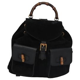 Gucci Vintage Bamboo Backpack Suede Medium Black