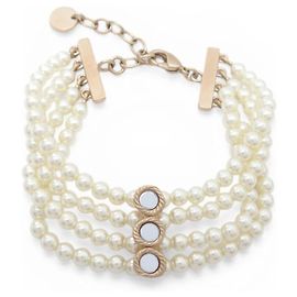 NEUF BRACELET CHRISTIAN DIOR MULTI 3 RANGS PERLES METAL DORE PEARLS BANGLE Doré