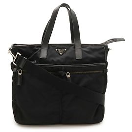 Bolsa tote 2 em 1 de nylon e couro Prada Preto