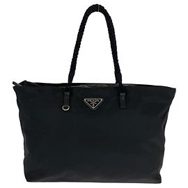 Bolsa 2 em 1 com placa de logo triangular em tessuto Prada Preto
