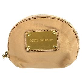 Dolce & Gabbana Leather Pouch Brown Beige