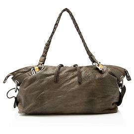 Gucci Leder Bamboo Bar Medium Tote Grau