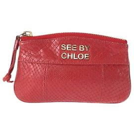 Chloé Chloe Leather Coin Case Red Gold Red